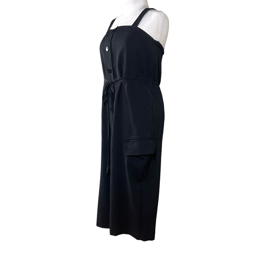 Tibi Drape Twill Crop Jumpsuit Size 8 Black Button Front Cargo Pockets Utility - Picture 4 of 9